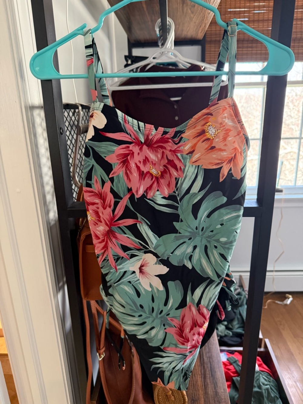 Kona Sol Black Tropical Floral One-Piece Swimsuit